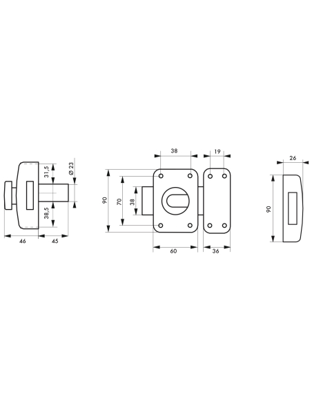 Verrou à bouton CAPITAL pour porte d'entrée, 45mm, époxy or, 3 clés - Thirard Verrous