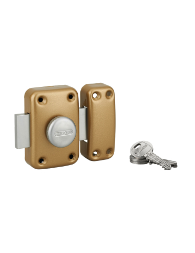 Verrou à bouton CAPITAL pour porte d'entrée, 45mm, époxy or, 3 clés - Thirard Verrous