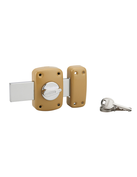 Verrou à bouton Corvette pour porte de garage, cylindre 30mm, pêne 160mm, acier, 3 clés, époxy bronze - THIRARD FBA