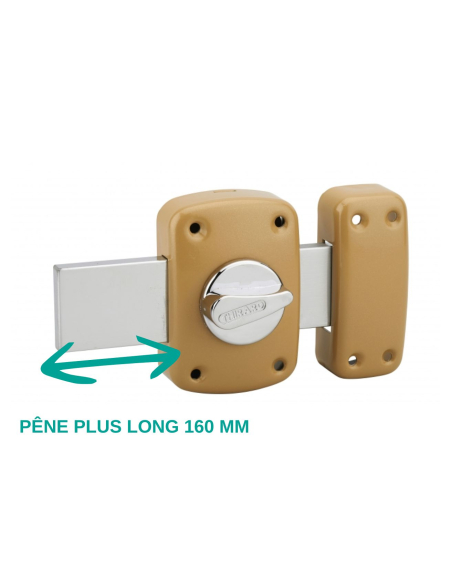 Verrou à bouton Corvette pour porte de garage, cylindre 30mm, pêne 160mm, acier, 3 clés, époxy bronze - THIRARD FBA