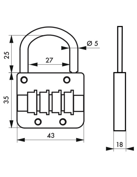 Cadenas à combinaison M54, 4 lettres, intérieur, 43mm - THIRARD FBA