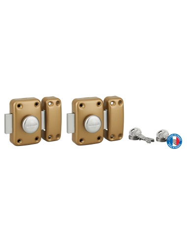 Lot de 2 verrous double entrée Capital pour porte d'entrée, cylindre HG45mm, s'entrouvrant, 3 clés/verrou - THIRARD FBA