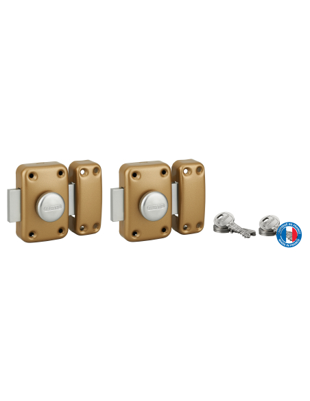 Lot de 2 verrous double entrée Capital pour porte d'entrée, cylindre HG45mm, s'entrouvrant, 3 clés/verrou - THIRARD FBA