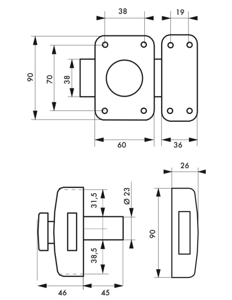Lot de 2 verrous double entrée Capital pour porte d'entrée, cylindre HG45mm, s'entrouvrant, 3 clés/verrou - THIRARD FBA
