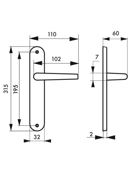 Ensemble de poignées pour porte intérieure Coq sans trou, carré 7mm, entr'axes 195mm, laqué noir - THIRARD FBA