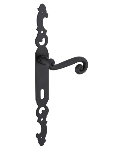 Ensemble de poignées pour porte intérieure Coq trou de clé, carré 7mm, entr'axes 195mm, laqué noir - THIRARD FBA