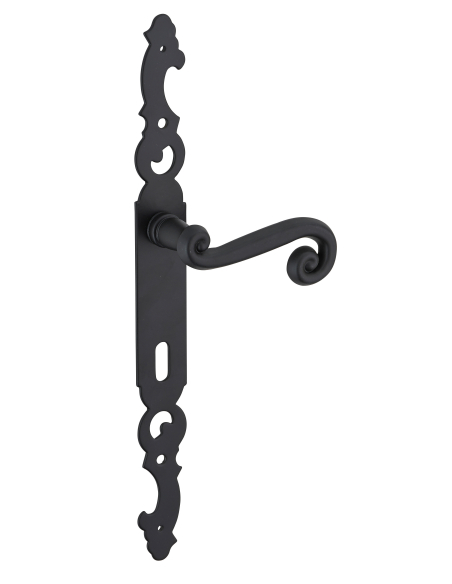 Ensemble de poignées pour porte intérieure Coq trou de clé, carré 7mm, entr'axes 195mm, laqué noir - THIRARD FBA