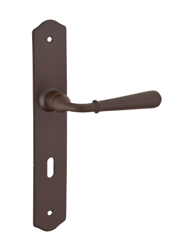 Ensemble de poignées pour porte de chambre Charon trou de clé, carré 7mm, entr'axes 195mm, acier rouillé - THIRARD FBA