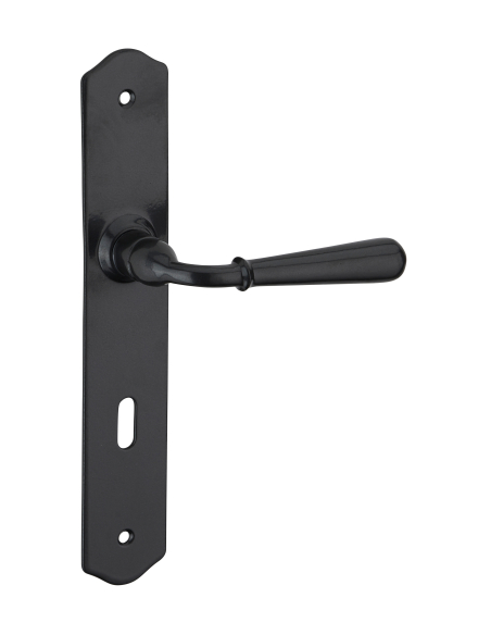 Ensemble de poignées pour porte de chambre Charon trou de clé, carré 7mm, entr'axes 195mm, acier patiné - THIRARD FBA