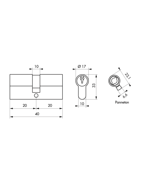 Cylindre de serrure double entrée, 20x20mm, anti-arrachement, 3 clés, laiton - THIRARD Cylindres à double entrée