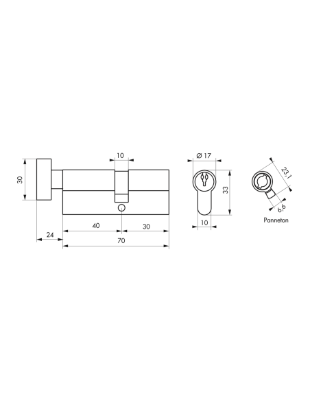 Cylindre de serrure à bouton HG5, anti-arrachement, 30Bx30mm, nickelé, 3 clés - THIRARD Cylindre de serrure