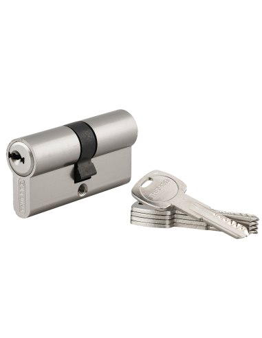 Cylindre de serrure double entrée Trafic 6, 30x30mm, anti-arrachement, anti-perçage, nickel, fonction urgence 5 clés - THIRAR...