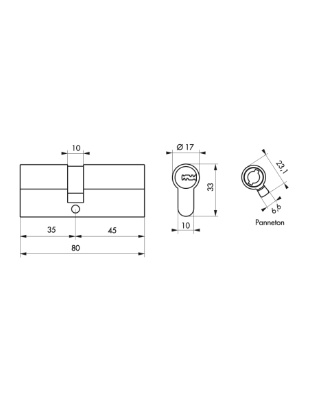 Cylindre de serrure double entrée Trafic 6, 35x45mm, anti-arrachement, anti-perçage, nickel, fonction urgence 5 clés - THIRAR...