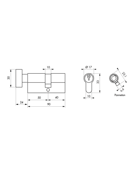 Cylindre de serrure à bouton STD, anti-arrachement, 50Bx40mm, nickelé, 3 clés - Thirard Cylindre de serrure