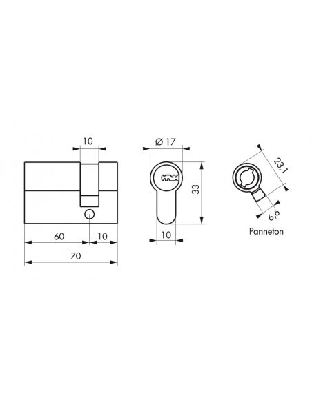 Demi-cylindre de serrure Trafic 12, 60x10mm, nickel, anti-arrachement, anti-perçage, anti-casse, 5 clés - THIRARD FBA
