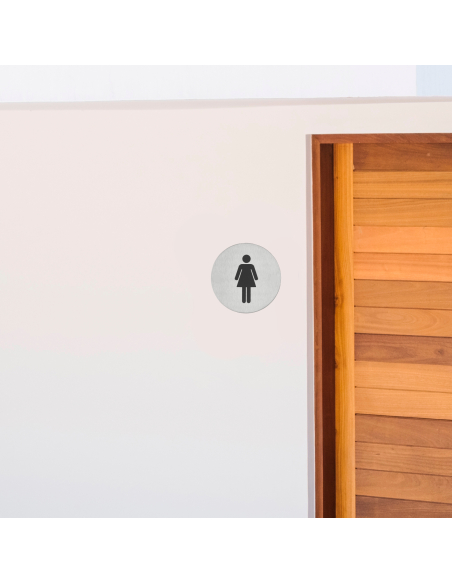 Disque de signalisation WC Femme , à visser, inox brossé, marquage noir, Ø76mm - THIRARD Disques de signalisation à visser