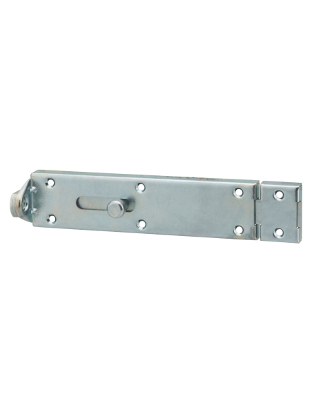 Verrou porte cadenas, longueur 250mm, pêne plat coulissant, gâche en acier cambré, acier zingué - THIRARD Verrous de portail