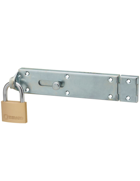 Verrou porte cadenas, longueur 250mm, pêne plat coulissant, gâche en acier cambré, acier zingué - THIRARD Verrous de portail