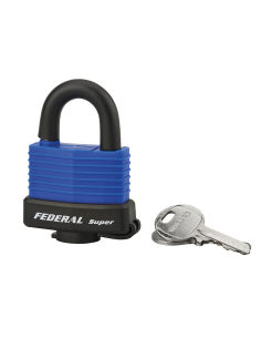 Cadenas à clé Fédéral Lock Sea Line Bleu, laiton, extérieur, anse inox, 40mm, 2 clés - THIRARD Cadenas à clé