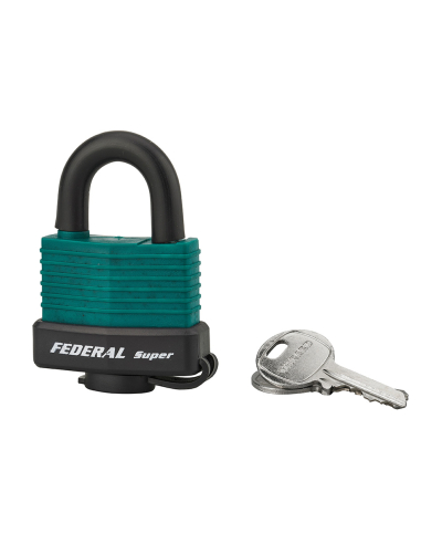 Cadenas à clé Fédéral Lock Sea Line Vert, laiton, extérieur, anse inox, 40mm, 2 clés - THIRARD Cadenas à clé