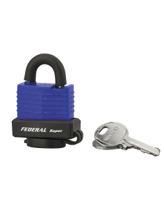 Cadenas à clé Fédéral Lock Sea Line Bleu, laiton, extérieur, anse inox, 35mm, 2 clés - THIRARD Cadenas à clé