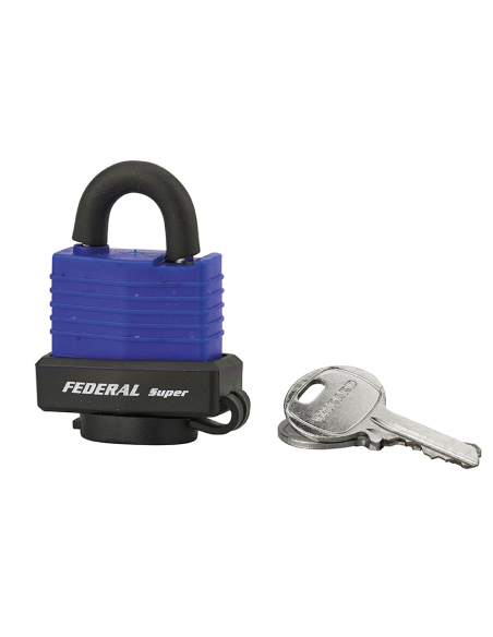 Cadenas à clé Fédéral Lock Sea Line Bleu, laiton, extérieur, anse inox, 35mm, 2 clés - THIRARD Cadenas à clé