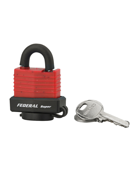 Cadenas à clé Fédéral Lock Sea Line Rouge, laiton, extérieur, anse inox, 35mm, 2 clés - THIRARD Cadenas à clé