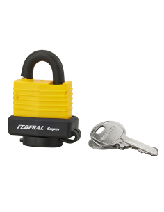 Cadenas à clé Fédéral Lock Sea Line Jaune, laiton, extérieur, anse inox, 35mm, 2 clés - THIRARD Cadenas à clé