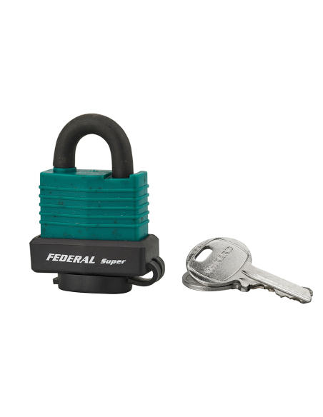 Cadenas à clé Fédéral Lock Sea Line Vert, laiton, extérieur, anse inox, 35mm, 2 clés - THIRARD Cadenas à clé