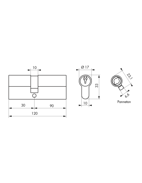 Cylindre de serrure double entrée SA, 30x90mm, anti-arrachement, nickel, 3 clés - THIRARD Cylindres à double entrée