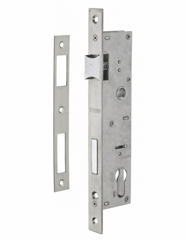 Boitier de serrure encastrable à cylindre pour menuiserie métallique, axe 30mm, L45, bouts carrés, têtière inox - THIRARD Ser...