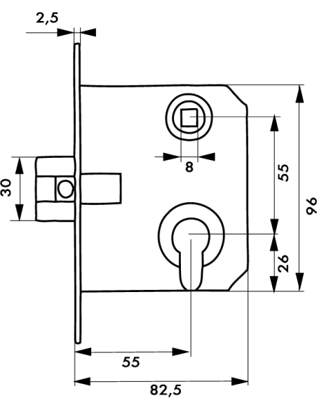 Boitier de serrure encastrable à cylindre pour porte d'entrée, réversible, axe 55mm, bouts ronds - THIRARD Serrures encastrables