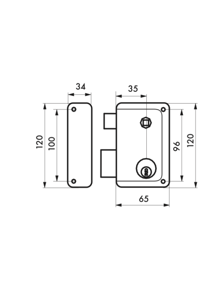 Serrure verticale en applique double entrée à fouillot pour porte d'entrée, gauche, 120x65mm, axe 35mm, marron, 3 clés - THIR...