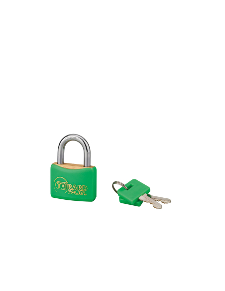 Cadenas à clé Mach vert, laiton, extérieur, anse acier, 40mm, 2 clés - THIRARD Cadenas à clé
