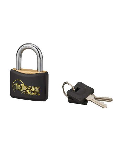 Cadenas à clé Mach noir, laiton, extérieur, anse acier, 40mm, 2 clés - THIRARD Cadenas à clé