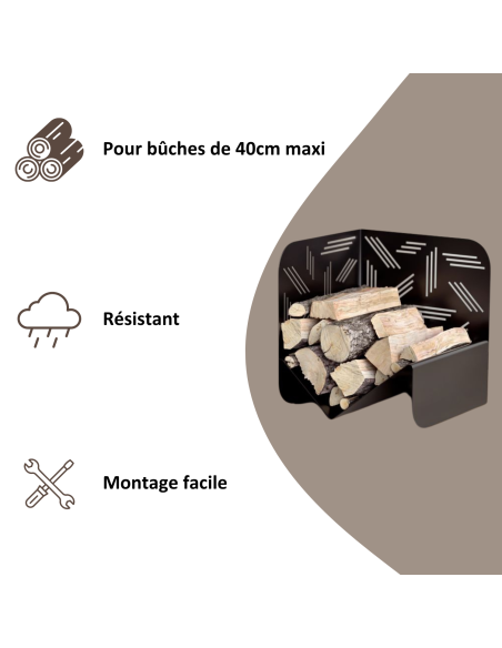 Range bûches noir pour intérieur et extérieur Pattern, acier, 433x500mm - THIRARD FBA