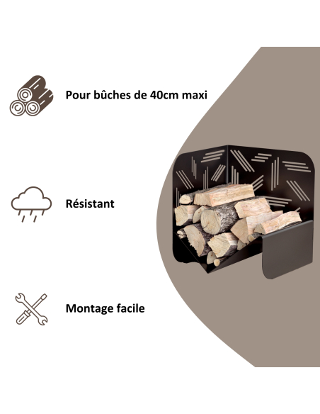 Range bûches noir pour intérieur et extérieur Pattern, acier, 433x500mm - THIRARD Range-bûches