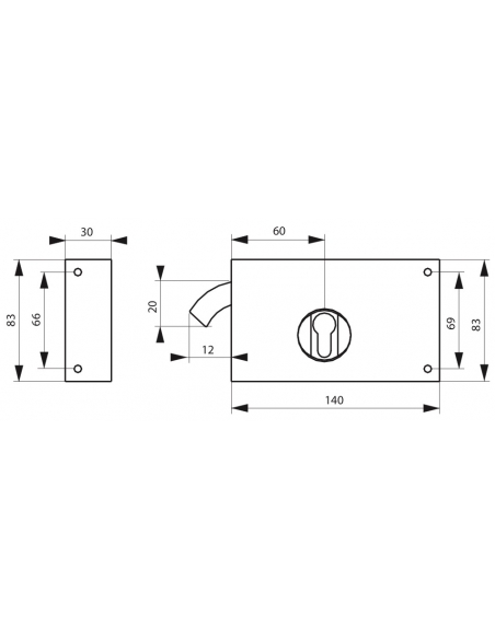 Boitier de serrure horizontale en applique double entrée à crochet pour portail, gauche, axe 60mm, 140x83mm, noir - THIRARD FBA