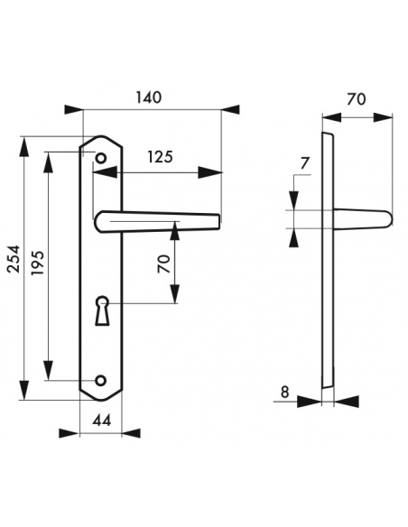 Ensemble de poignées pour porte de chambre Themis trou de clé, carré 7mm, entr'axes 195mm, bois blanc - THIRARD FBA