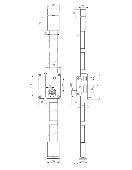 Serrure en applique Beluga à fouillot ,pour porte d'entrée, gauche, 3 pts, Transit2 Ø23mm, axe 45mm, marron, 4 clés - THIRARD...