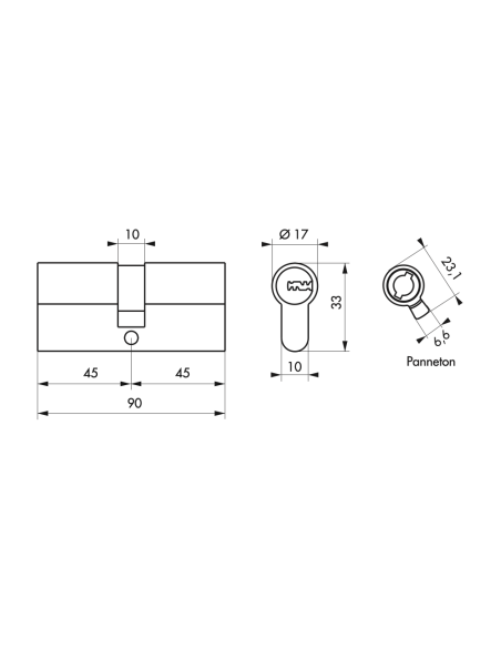 Cylindre de serrure débrayable Transit 1, 45x45mm, 5 clés, nickelé - THIRARD Cylindre de serrure