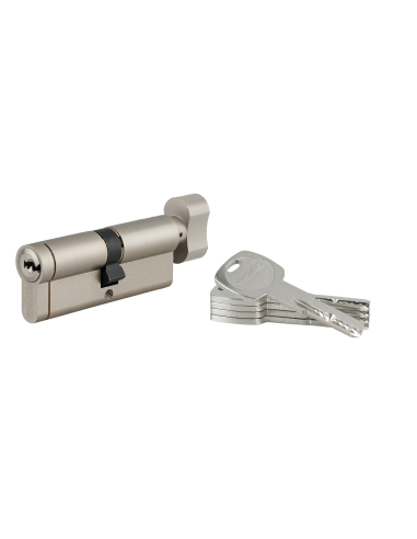 Cylindre de serrure à bouton débrayable Transit 1, 40Bx40mm, 5 clés, nickelé - THIRARD Cylindre de serrure
