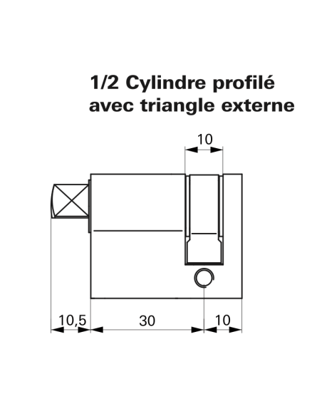 Demi-cylindre triangle externe 11 profilé HG, panneton orientable,30x10mm, laiton - THIRARD Cylindre de sûreté