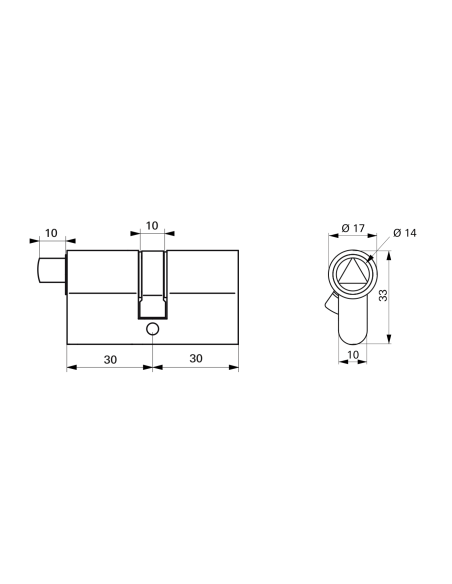 Cylindre triangle externe 14 profilé HG, 30x30mm, 3 clés, laiton - THIRARD Cylindre de sûreté