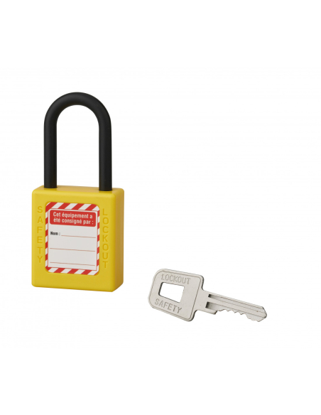 Cadenas de consignation 40mm, anse gainée 38mm, Jaune, variure A1 - Thirard Cadenas de consignation