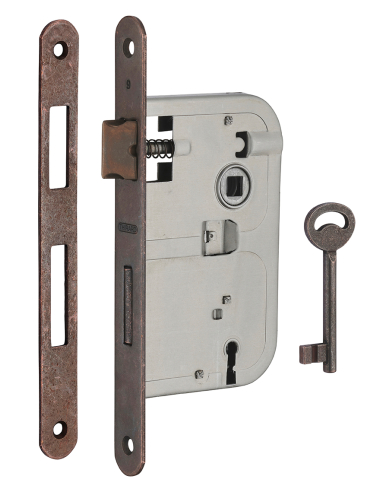 Serrure encastrable à clé pour porte de chambre, axe 50mm, bouts ronds, bronze, 1 clé - THIRARD Serrures encastrables