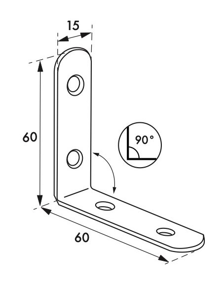 Equerre de chaise pour porte, 60x60x15mm, acier zingué - THIRARD Equerre