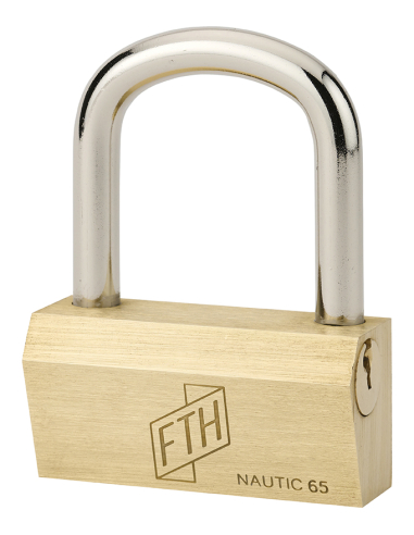 Cadenas FTH NT à clé, corps en laiton et anse en acier cémenté, ouverture latérale par clé, base de 65mm, 3 clés - FTH Cadena...