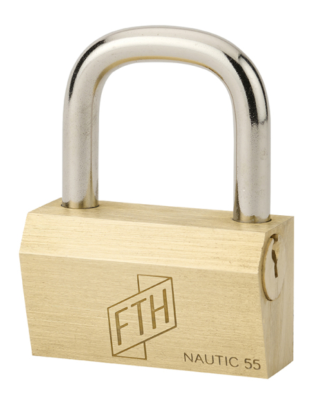 Cadenas FTH NT à clé, corps en laiton et anse en acier cémenté, ouverture latérale par clé, base de 55mm, 3 clés - FTH Cadena...
