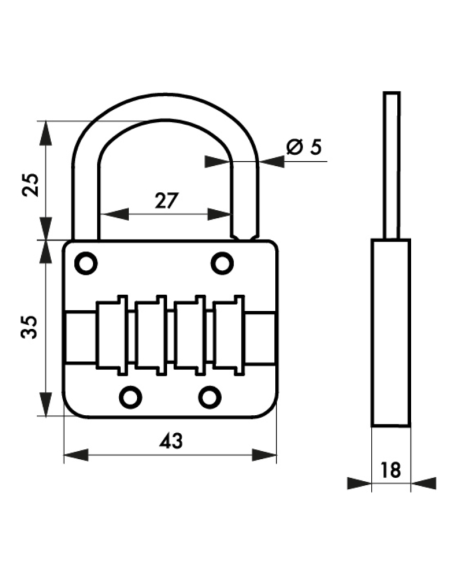 Cadenas FTH M54 à combinaison, 4 chiffres, combinaisons modifiables, base de 43mm, rouge RAL 3003 - FTH Cadenas à combinaison